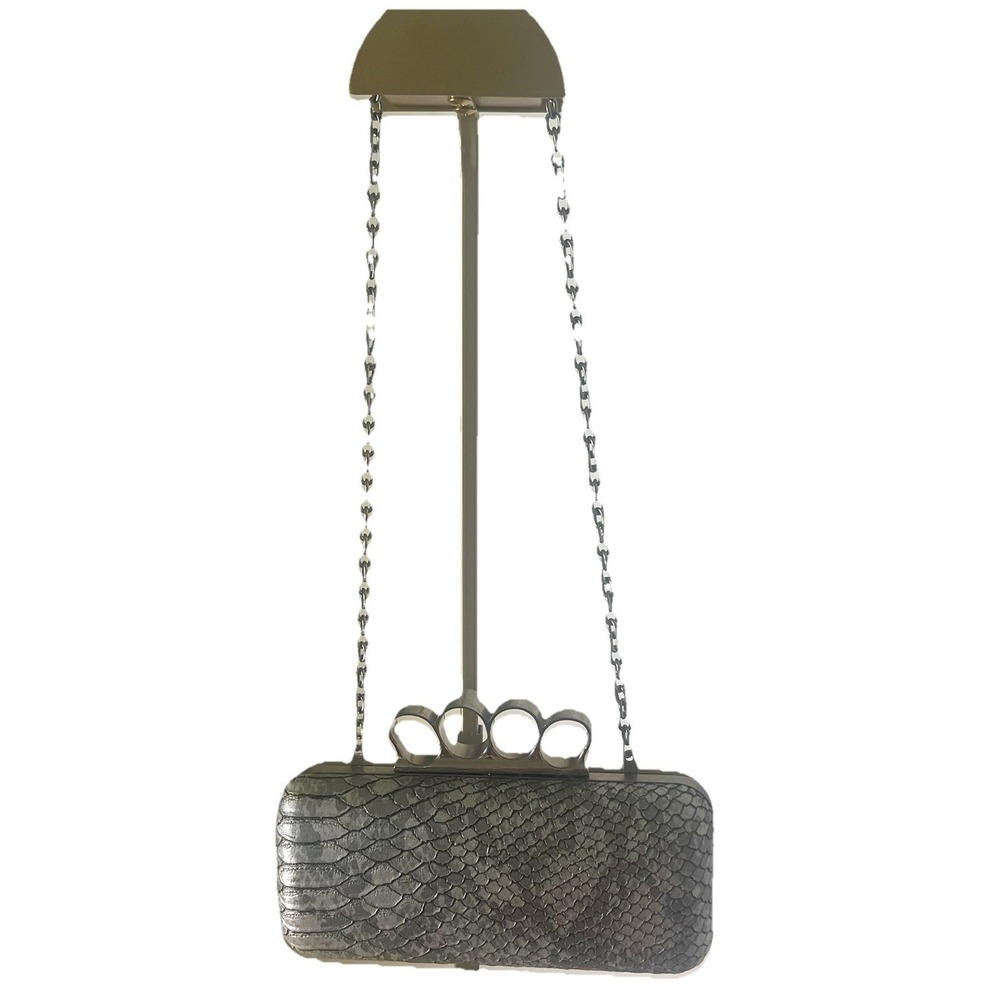 Expressions NYC Snake Print Clutch Gray Vegan Leather Evening Bag Chain Strap - Picture 5 of 5